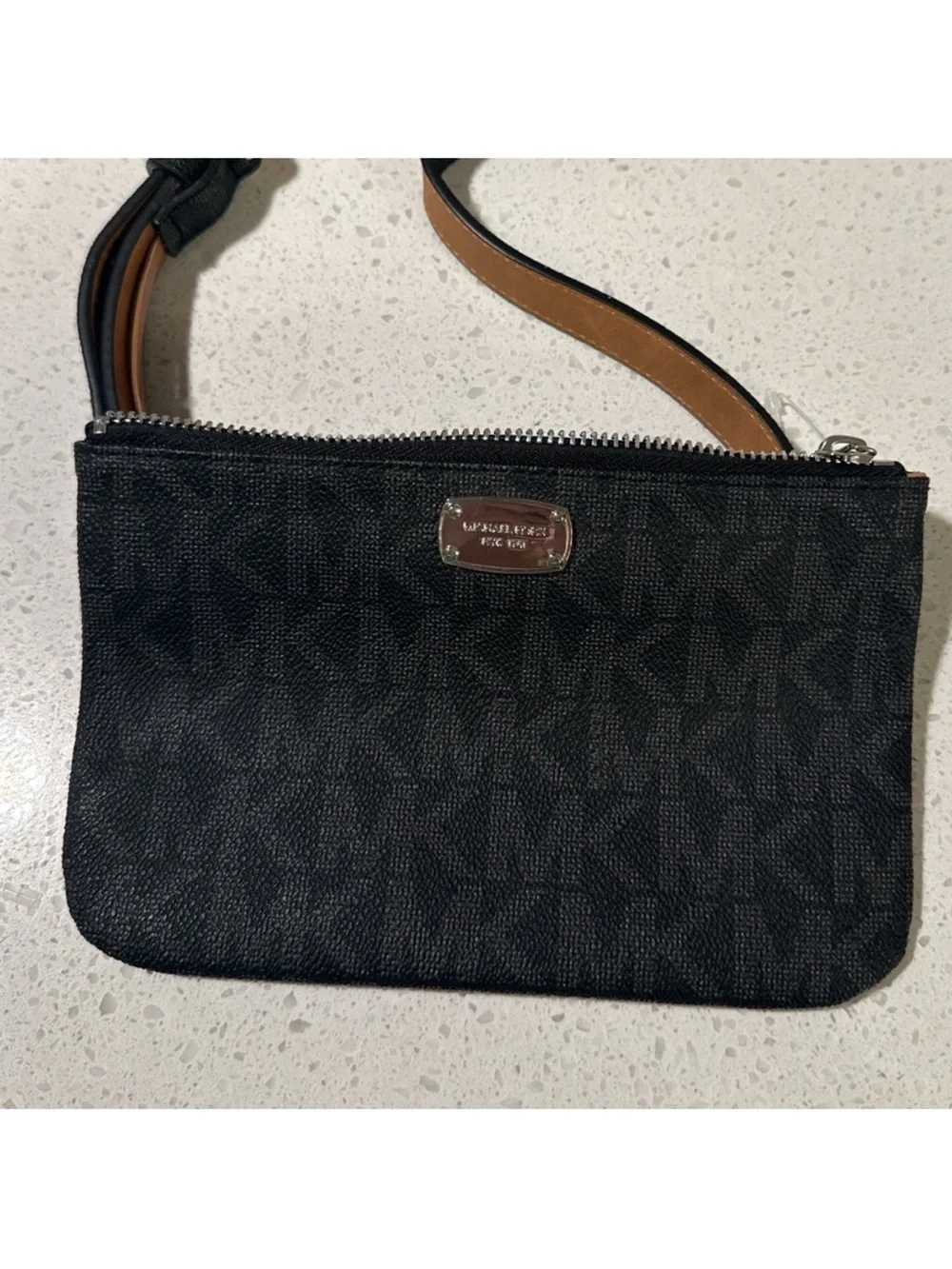 Michael Kors‎ Logo Belt Bag Black Gray Brown Waist Fanny Pack Purse Sz Medium